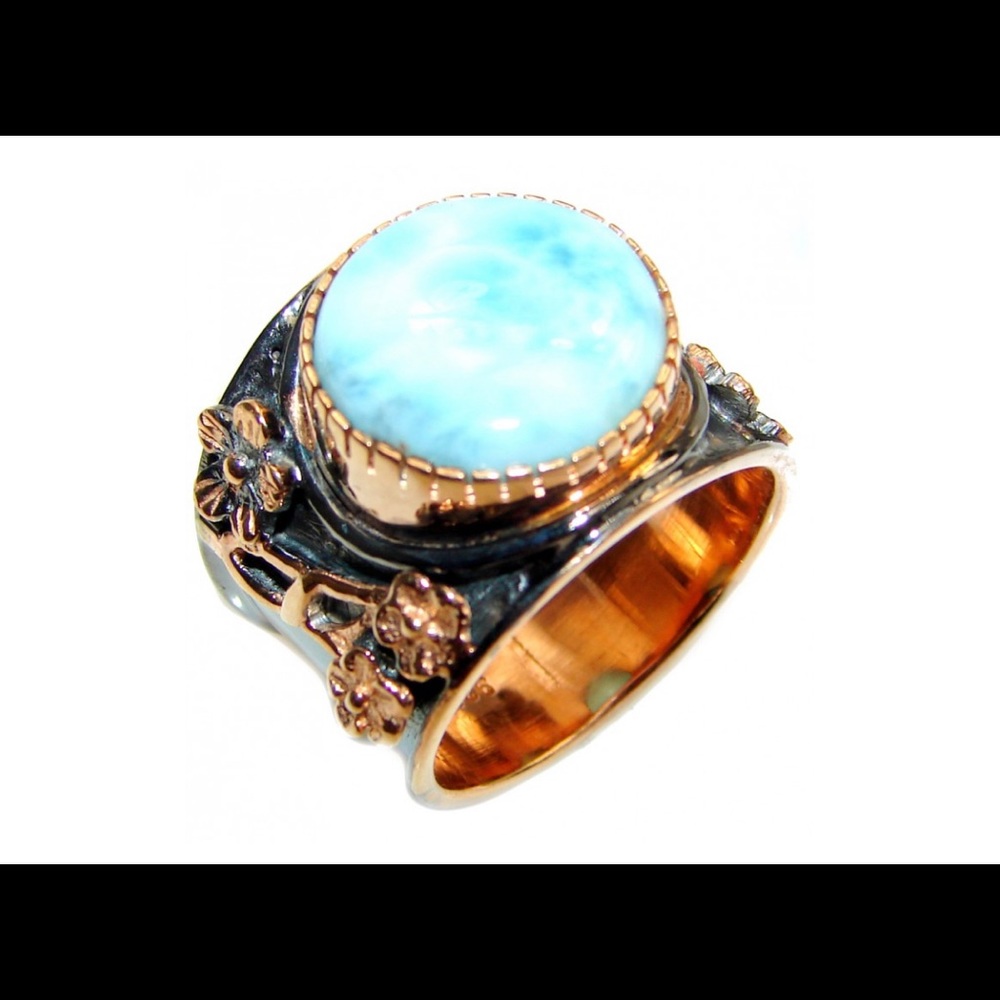 Vintage Design Natural Larimar SS handcrafted Ring